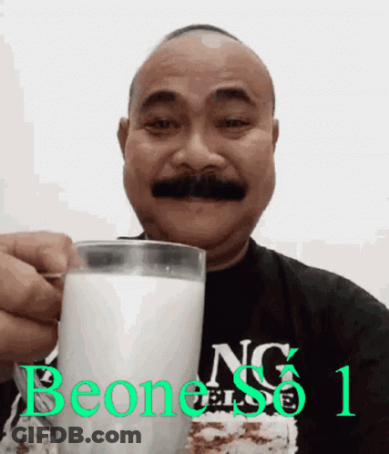 Mustache Man Holding Milk And Number 1 GIF