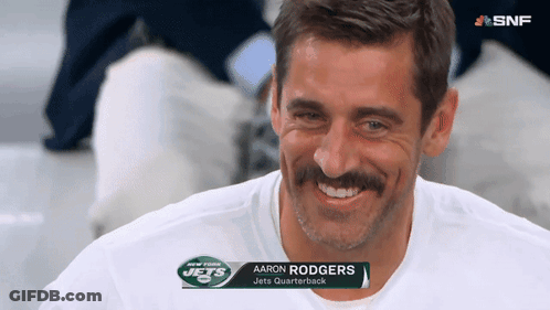Mustache Man In Aaron Rodgers Jets Quarterback Shirt GIF