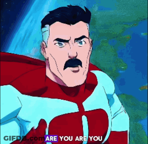 Mustached Cartoon Superhero Asking Are You Are You GIF