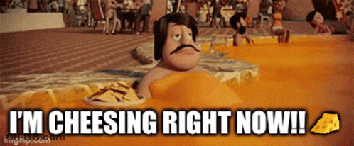 Mustached Man In Cheese Pool Says I'm Cheeseing GIF
