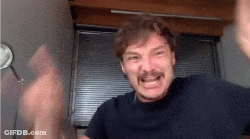 Mustached Man Making Funny Face Arms Up GIF
