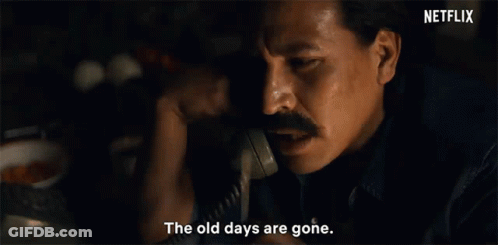 Mustached Man Phones The Old Days Are Gone GIF