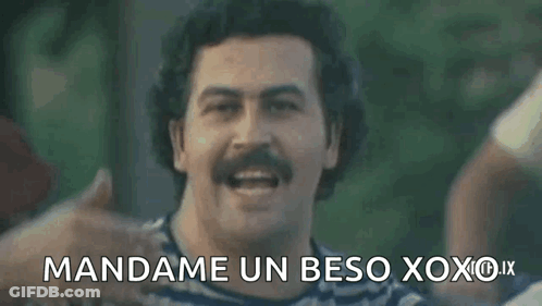 Mustached Man Striped Shirt Thumbs Up Saying Mandame Un Beso Xoxo GIF
