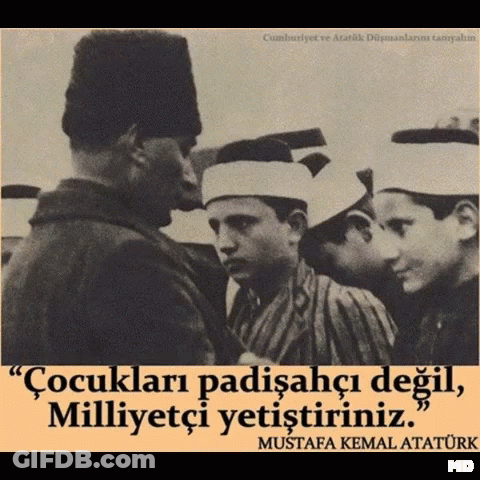 Mustafa Kemal Ataturk Talks To Children In Black And White Photo GIF