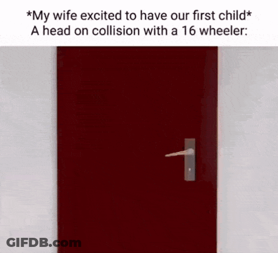 My Wife Excited To Have Our First Child Head On Collision With A 16 Wheeler GIF
