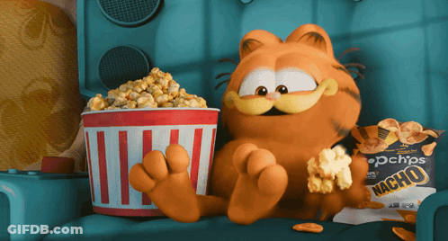 Nacho Chips Next To Garfield's Popcorn GIF