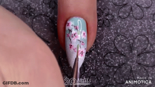Nails With Flowers Painted GIF