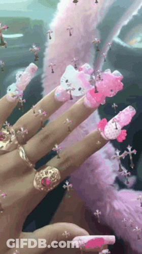 Nails With Hello Kitty Decorations GIF