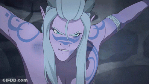 Naked Elf With Blue Arm Tattoos GIF