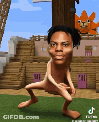 Naked Man Dancing In Front Of Minecraft Building GIF
