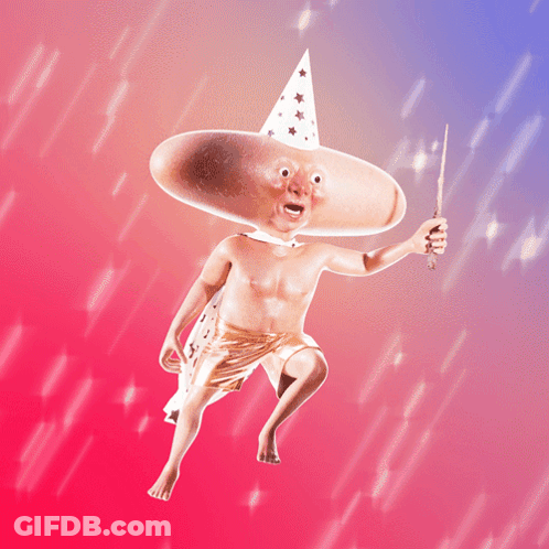 Naked Man In Wizard Hat And Cape Holding Wand GIF