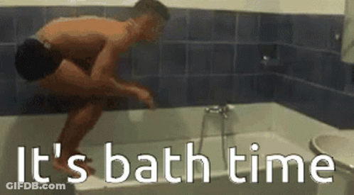 Naked Man Jumping Into Bathtub Saying It's Bath Time GIF