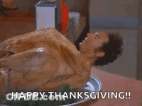 Naked Man Lying On Food Plate Happy Thanksgiving GIF