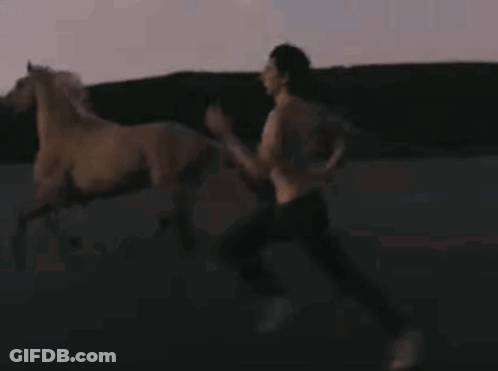Naked Man Running On Beach At Sunset GIF
