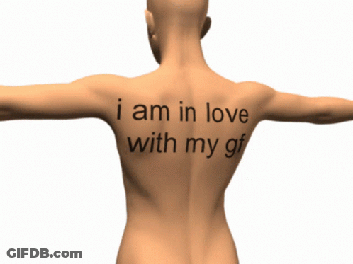Naked Man With I Am In Love With My GF On Back GIF