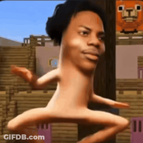 Naked Man With Long Neck By Wooden Building GIF