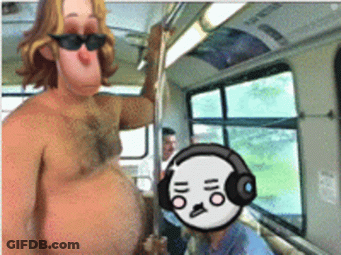 Naked Man With Sunglasses And Headphones On Bus GIF