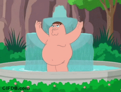 Naked Peter Griffin In Fountain With Arms Outstretched GIF