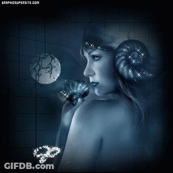 Naked Woman Holding Flower In Front Of Moon GIF