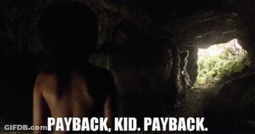 Naked Woman In Dark Room Saying Payback Kid Payback GIF