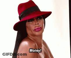 Naked Woman In Red Hat Saying Money GIF