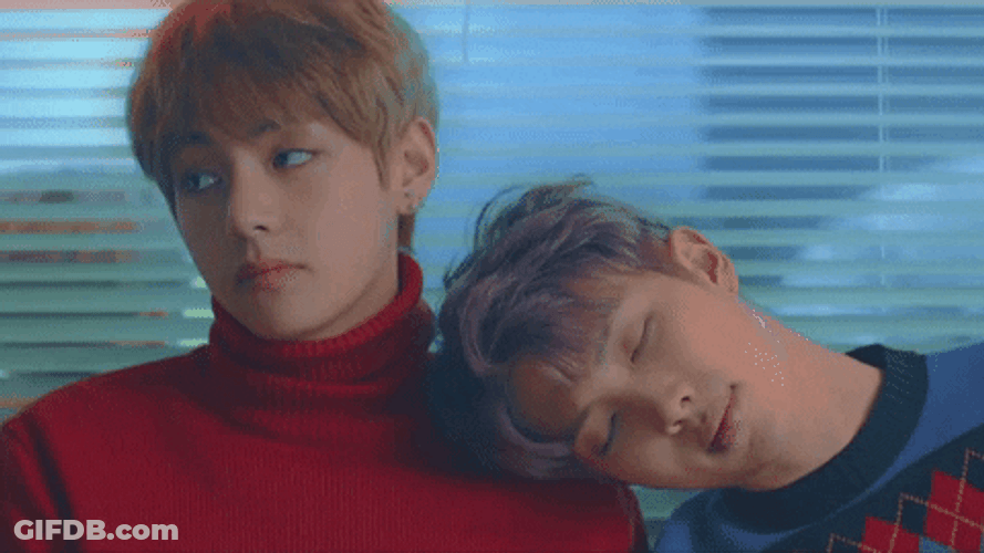 Nam-Joon Leaning On Kim Taehyung GIF