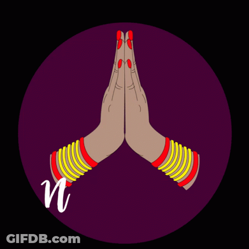 Namaste Praying Cartoon Hands Text Animation GIF