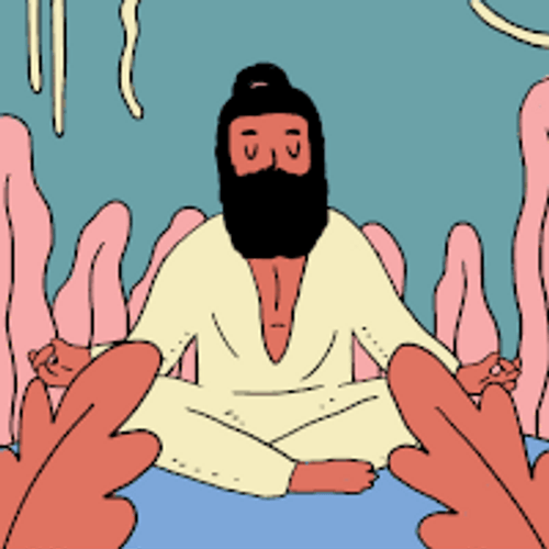 Namaste Yoga Guy Cartoon Floating Space Ship GIF