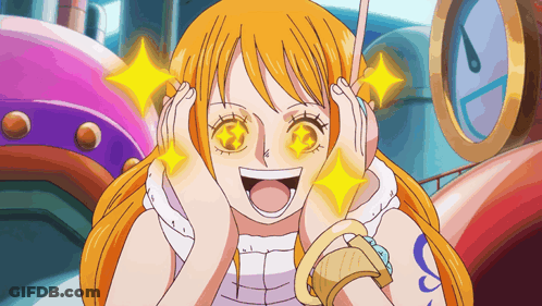 Nami From One Piece Smiling With Glowing Eyes GIF
