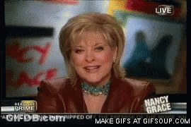 Nancy Grace Is Smiling In Front Of A Screen That Says " Make Gifs At Gifsoup.com " GIF