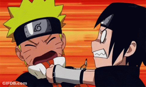 Naruto And Sasuke Are Fighting Each Other In A Cartoon . GIF