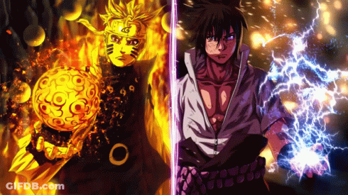 Naruto And Sasuke Fighting With Lightning GIF