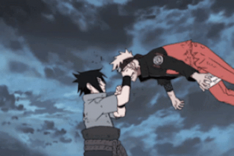 Naruto Fighting Sasuke Gets Kicked GIF