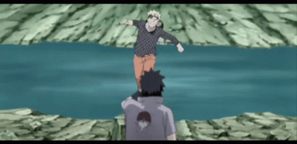 Naruto Fighting Sasuke Kicks Him Up GIF