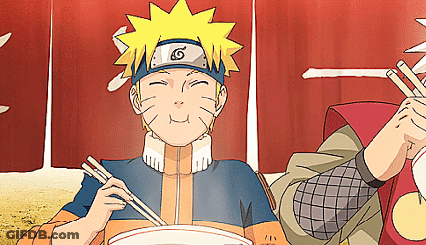 Naruto Happily Eating Ramen With Jiraiya GIF