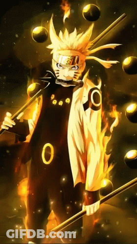 Naruto Is Holding A Sword In His Hand And Has A Lot Of Balls Around Him . GIF