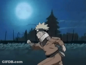 Naruto Is Running In Front Of A Full Moon In A Field At Night . GIF