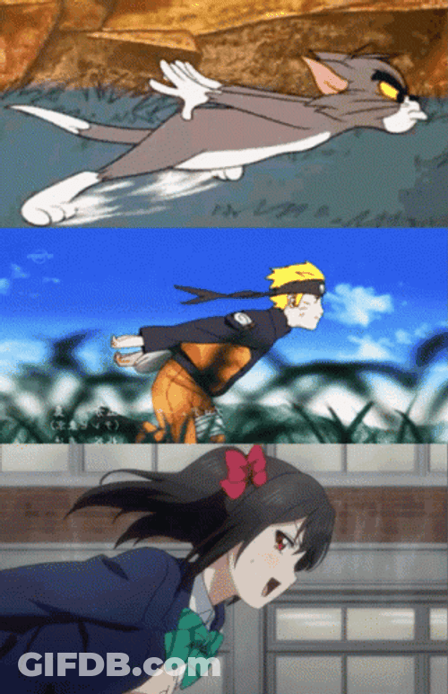 Naruto Run Tom And Jerry Anime Girl Parody GIF