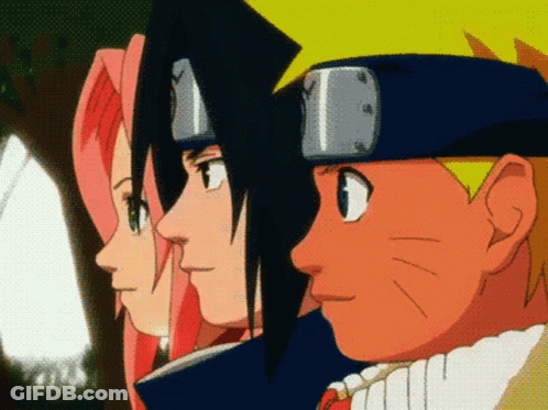 Naruto Sasuke And Sakura Are Standing Next To Each Other And Looking At Something GIF