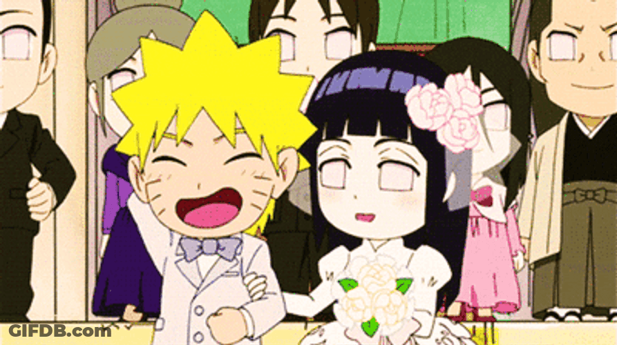 Naruto Smile Blush Hinata Kiss Wedding Chibi GIF