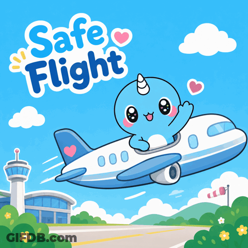 Narwhal Flying On Plane Saying Safe Flight GIF