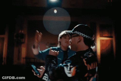 NASA Shirt Man Dancing With Blue Jacket Man GIF