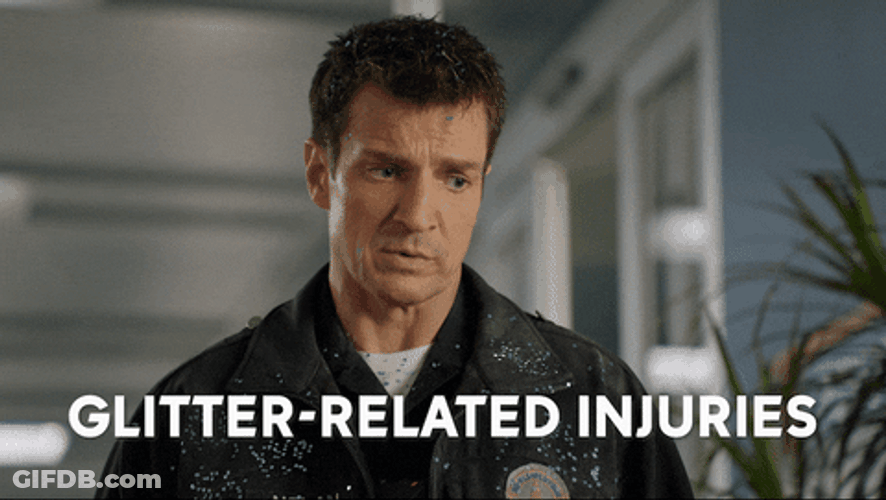 Nathan Fillion Glitter-Related Injuries GIF