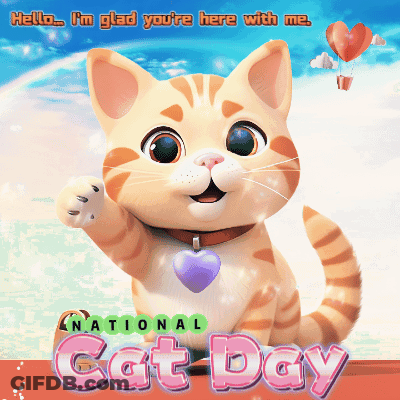 National Cat Day Poster With Waving Cat GIF