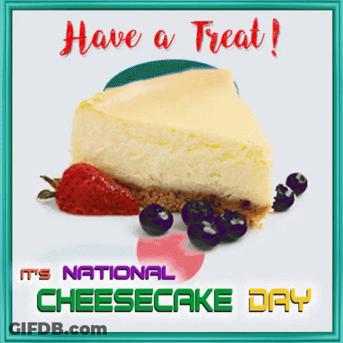 National Cheesecake Day Card With Slice And Blueberries GIF