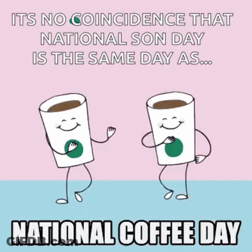 National Coffee Day Poster With Two Dancing Coffee Cups GIF