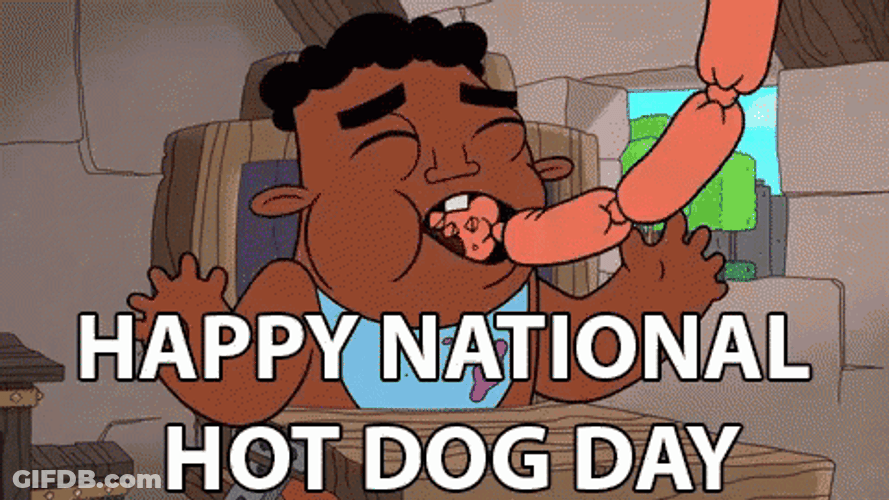 National Hot Dog Day Baby Eating Sausages GIF