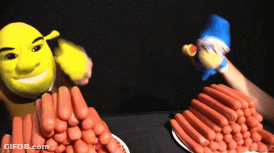 National Hot Dog Day Puppets Gobbling Sausages GIF