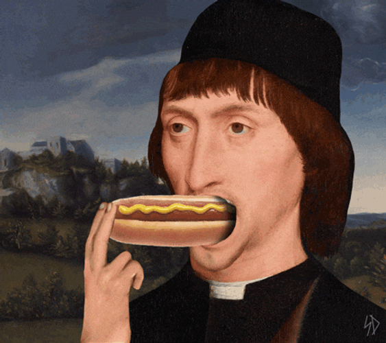 National Hot Dog Day Renaissance Painting Eating Sandwich GIF