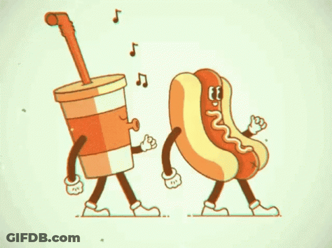 National Hot Dog Day Sandwich With Drink Walking GIF